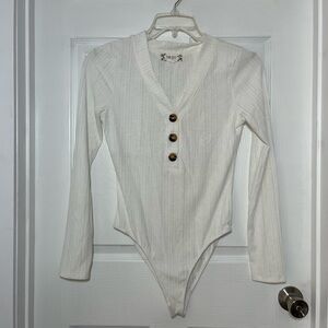 Pink Rose Cream Ribbed Women’s Bodysuit